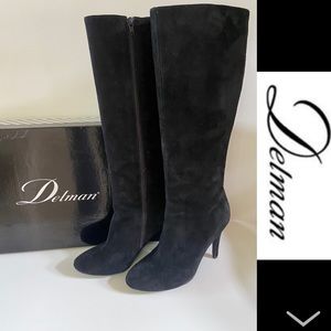Delman Tall Suede Black  Suzie Boots -8 ½